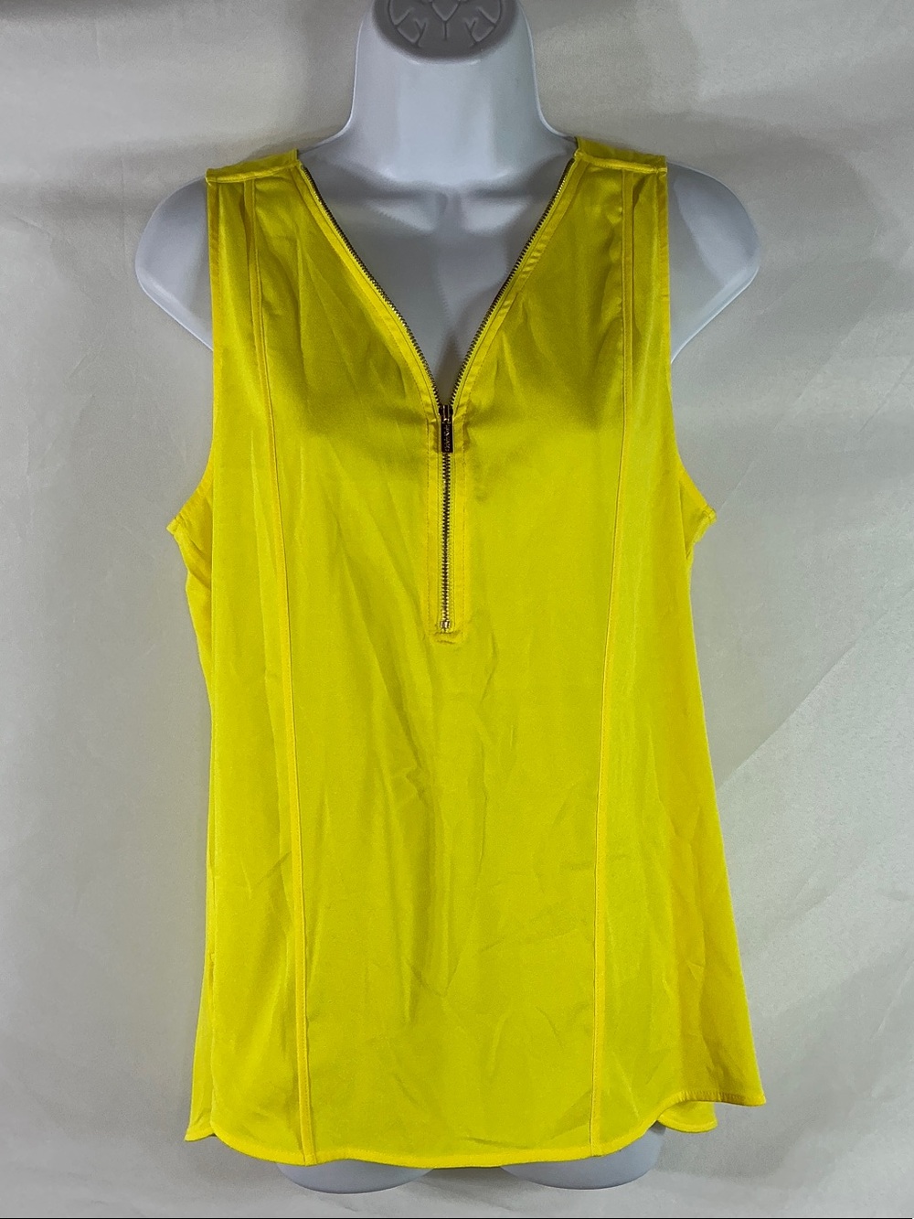 NWT Calvin Klein Bright Yellow Sleeveless Zip-Front Tank, Women's Size L